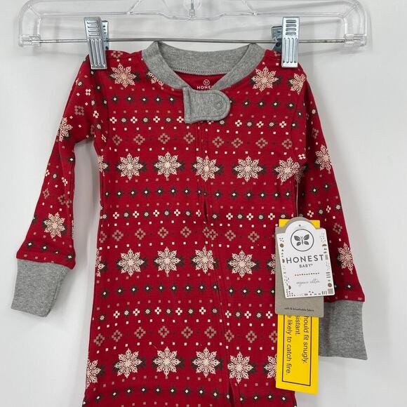 Honest Baby Pajama Size 18 Months Red Fair Isle Snowflake Organic Cotton Footed - Picture 8 of 8